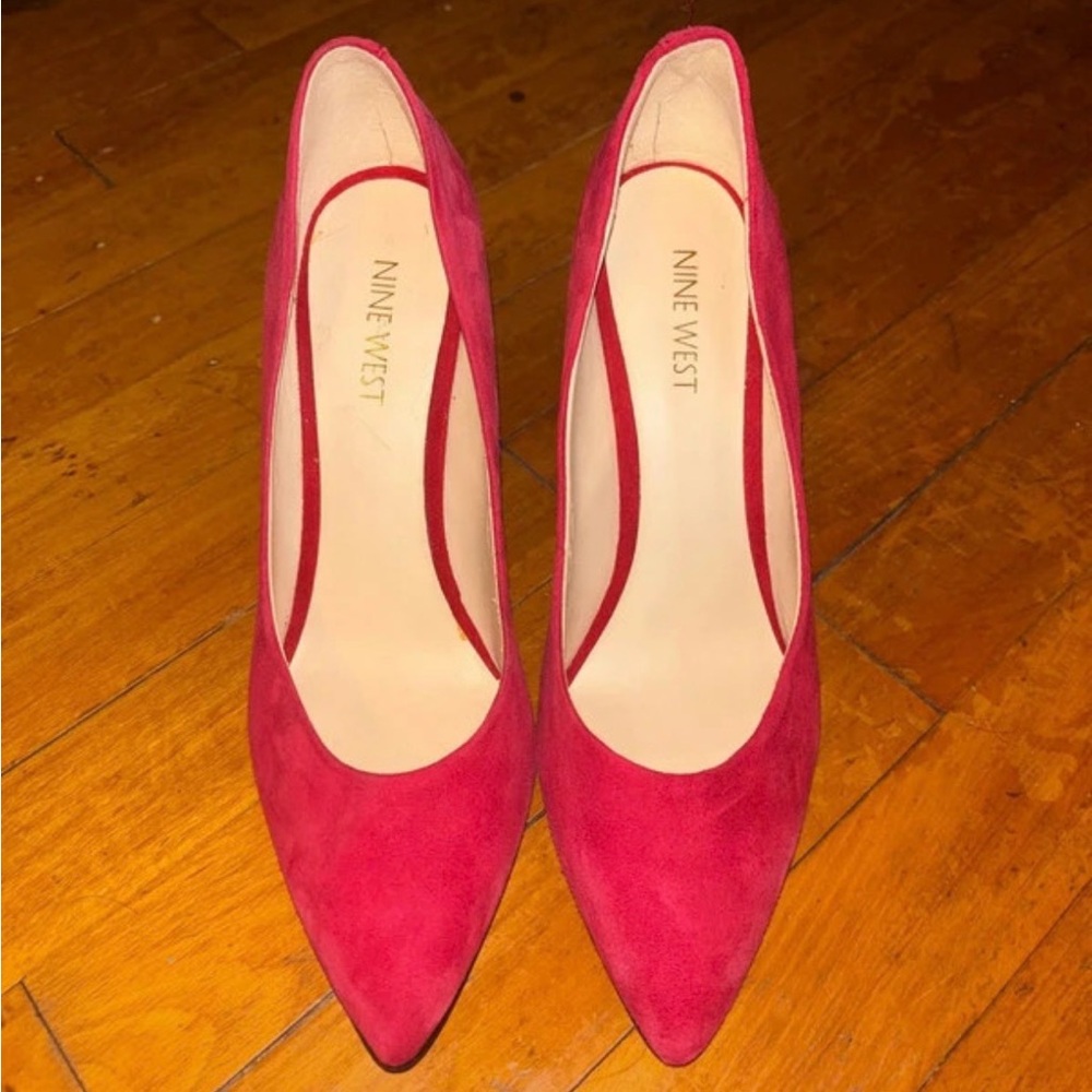 Nine West Red Suede Pointed-Toe Pumps